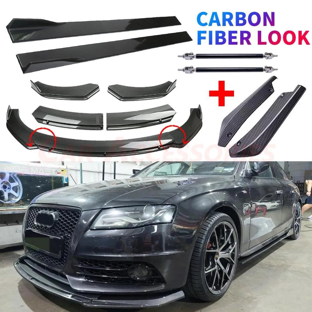 Carbon Fiber Front Bumper Lip Splitter & Side Skirts Kit for Audi A5 S5 A6 A7 A8 (2010–2023)