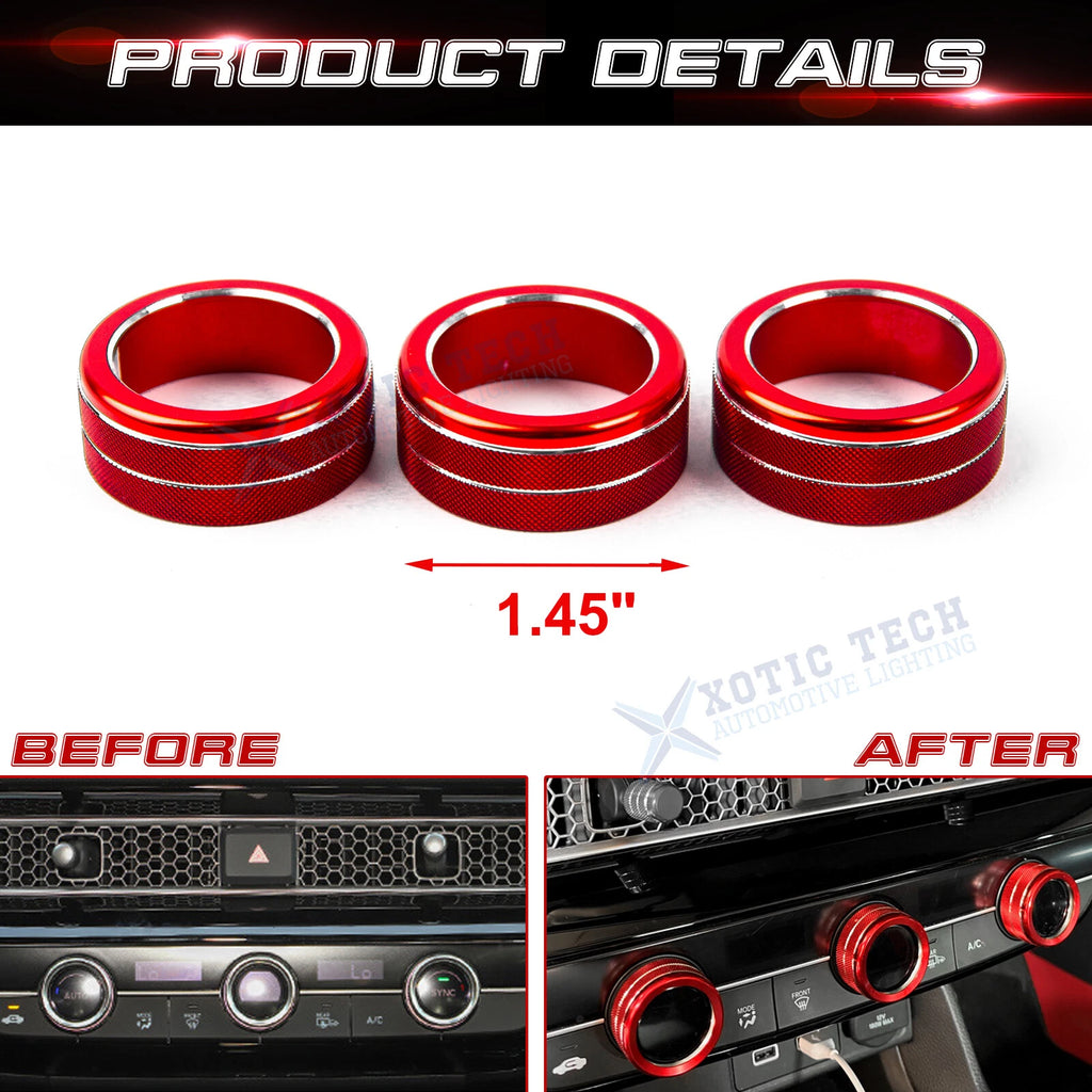 Red Center Console AC Switch Knob Ring Covers for Honda Civic Accord (2023-2024)
