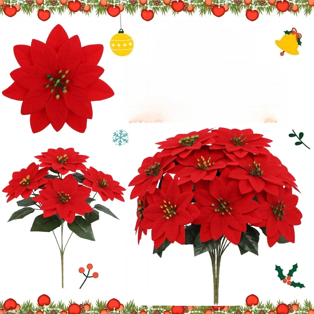 Natural Looking Poinsettia Silk Flower Arrangement for Festive Table Decor