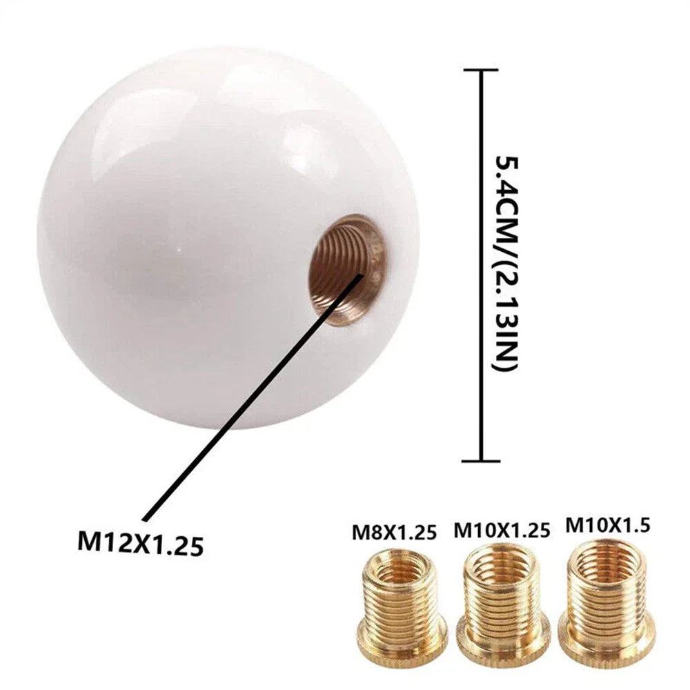 Acrylic White Round Ball Shift Knob for Manual Gear Shifter - 3 Adapters