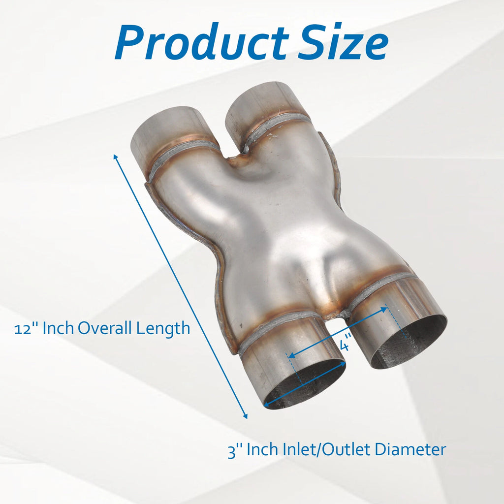 3" Dual In/Out Stainless Steel X-Pipe Muffler Exhaust Tip for Universal