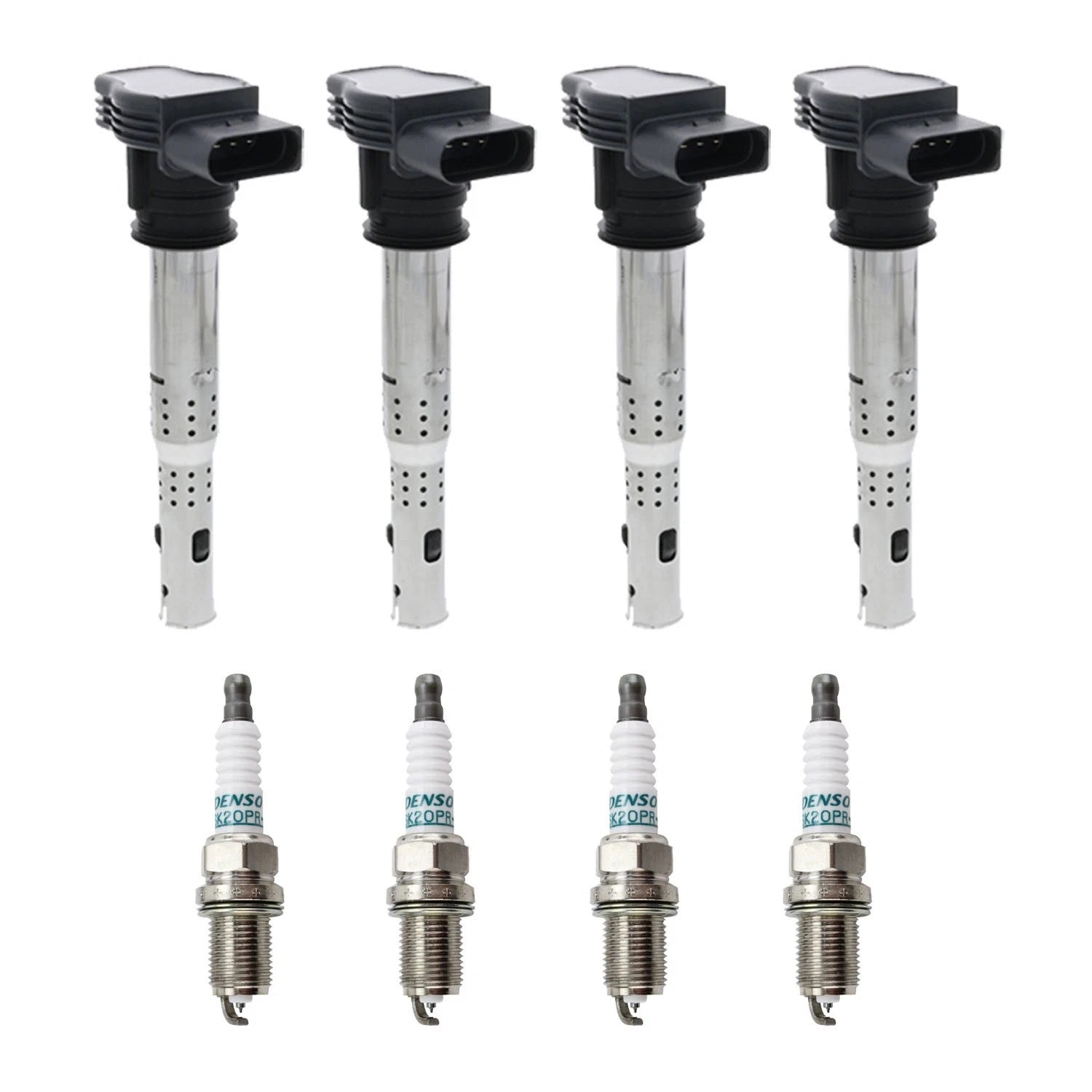 Set of 4 Ignition Coils & Denso Iridium Spark Plugs for Audi A4 Q3 Q5, VW GTI Jetta