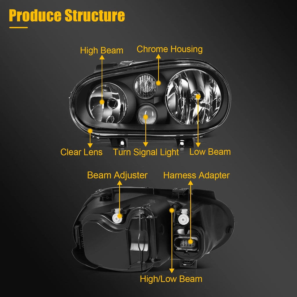 Set of 2 Headlights for Volkswagen Golf Cabrio (1999–2006)