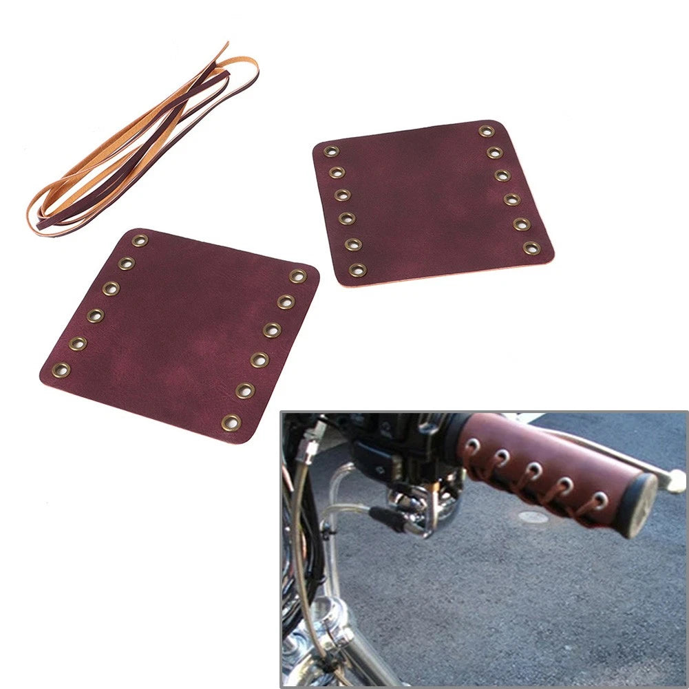 2X 22mm Leather Hand Grips Covers for Universal Motorcycles (Retro Wine Red)