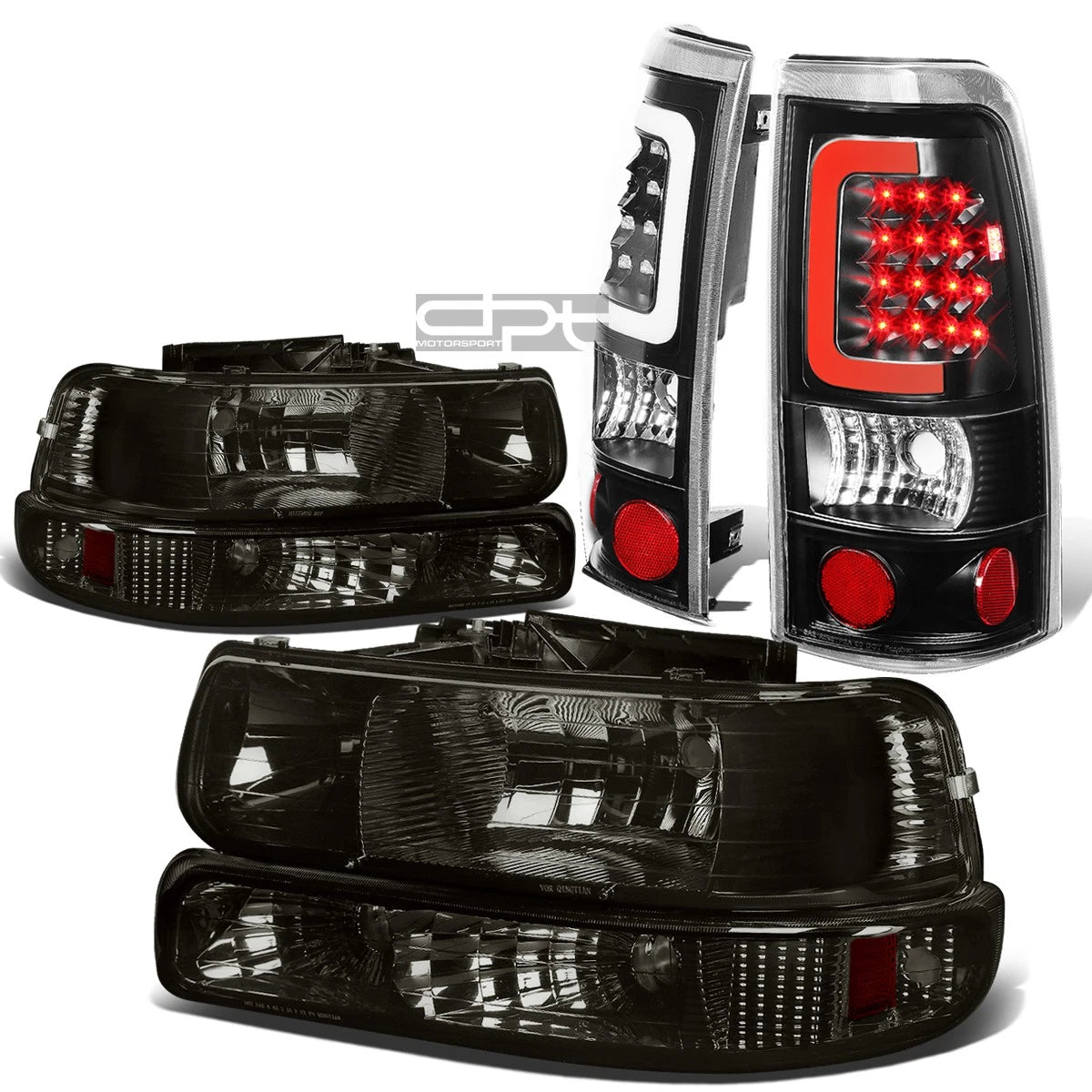 Smoked Crystal Headlight + Bumper + Black 3D LED Tail Light for Silverado (1999–2002)