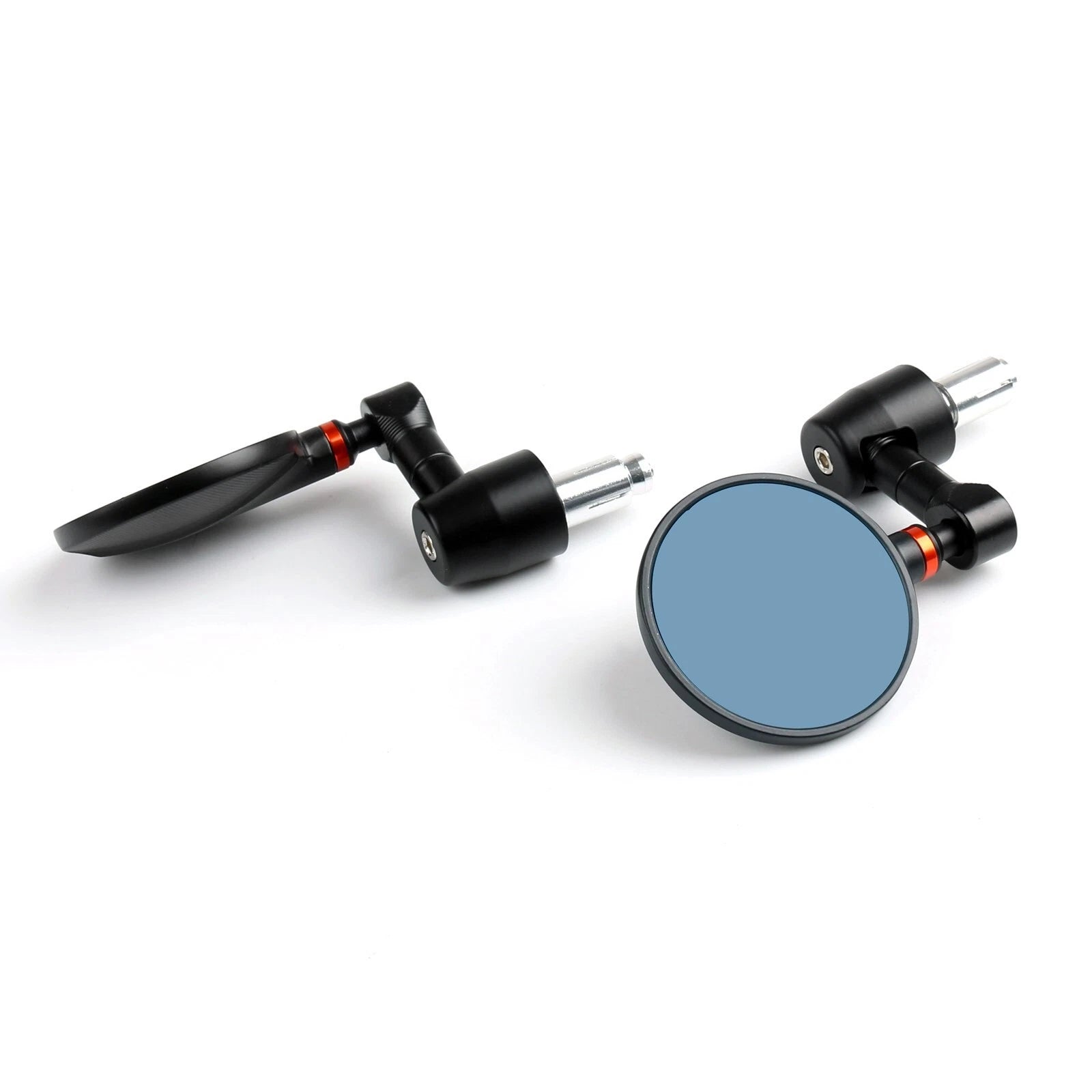 Round Bar End Mirrors for Universal Motorcycle (7/8" Handlebar) - Black T9