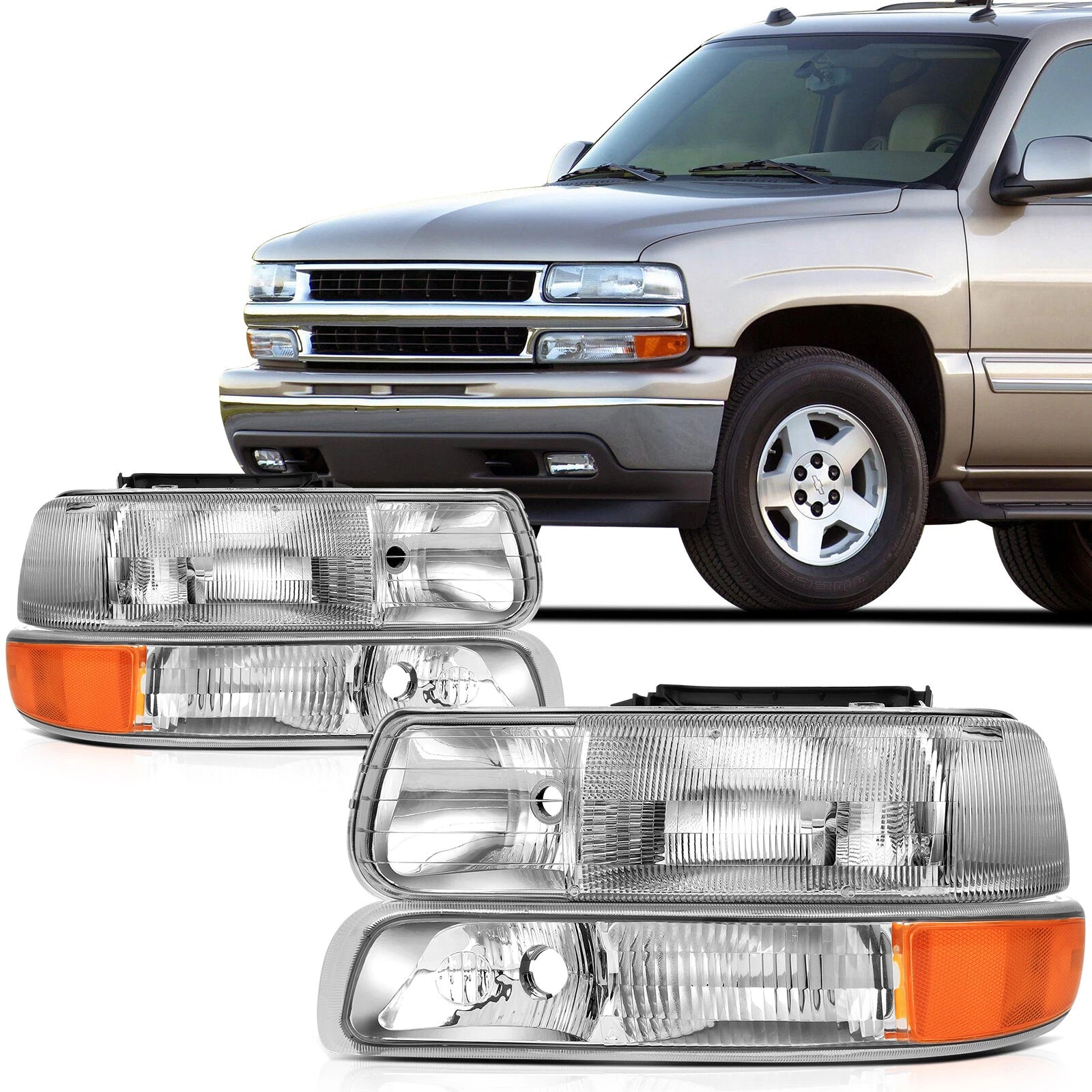Clear Lens Headlight Assembly Pair for Chevrolet Suburban/Tahoe (2000–2006)