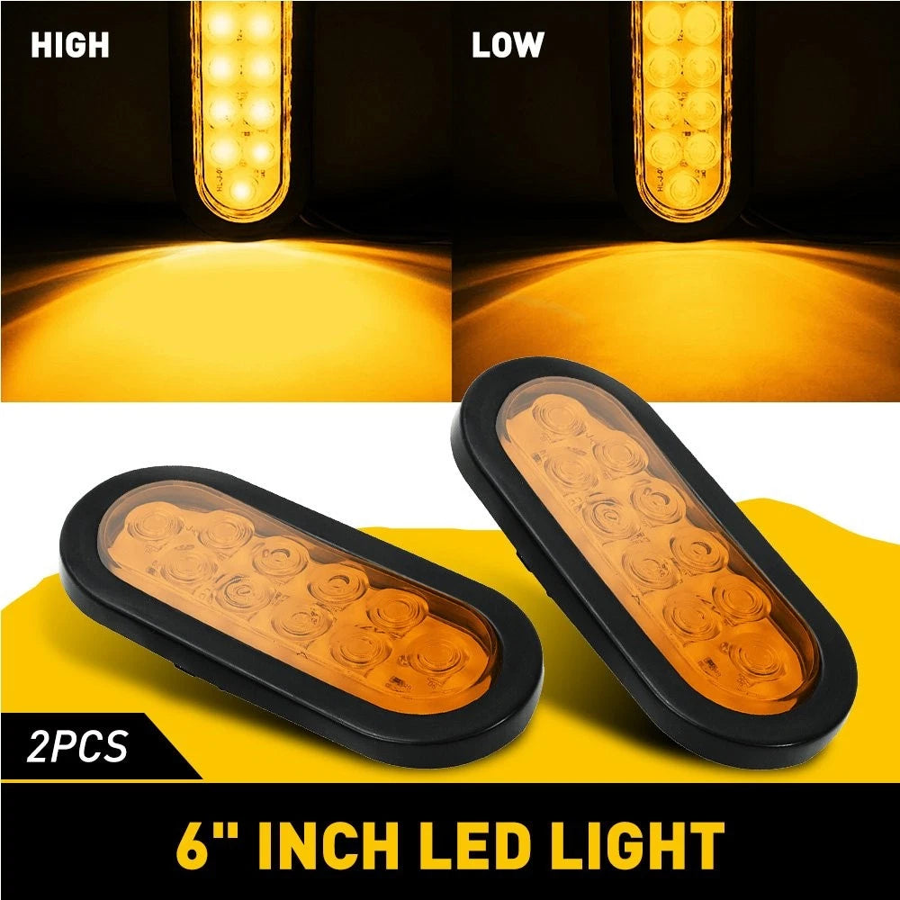 2X 6" Oval Amber 10 LED Side Marker Turn Signal Tail Light for Truck
