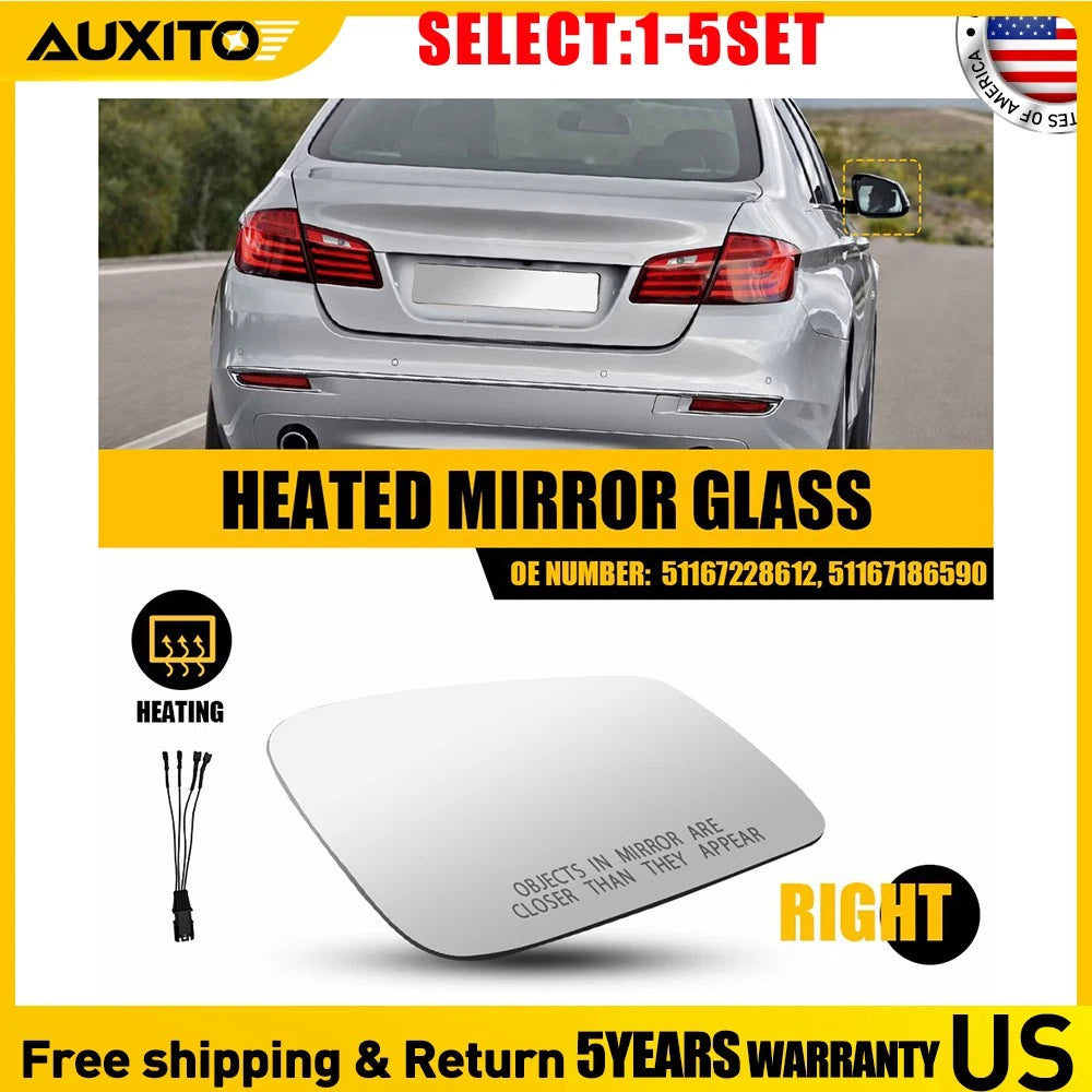 Mirror Glass for BMW 528 535 550 (2010–2016) | Passenger Right Side | 4 Pin