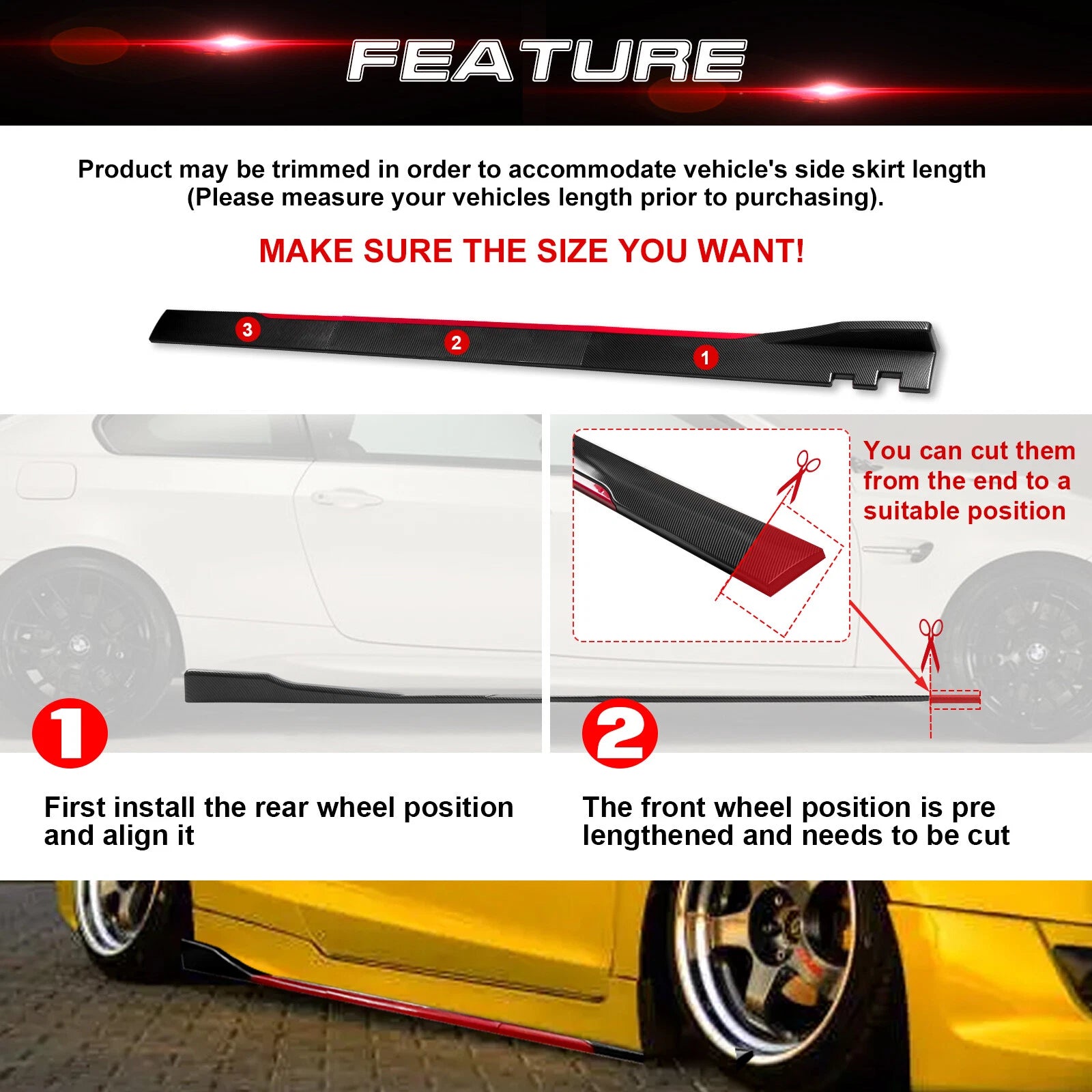 Universal Lower Side Skirt Winglets Diffusers Bottom Line Extension