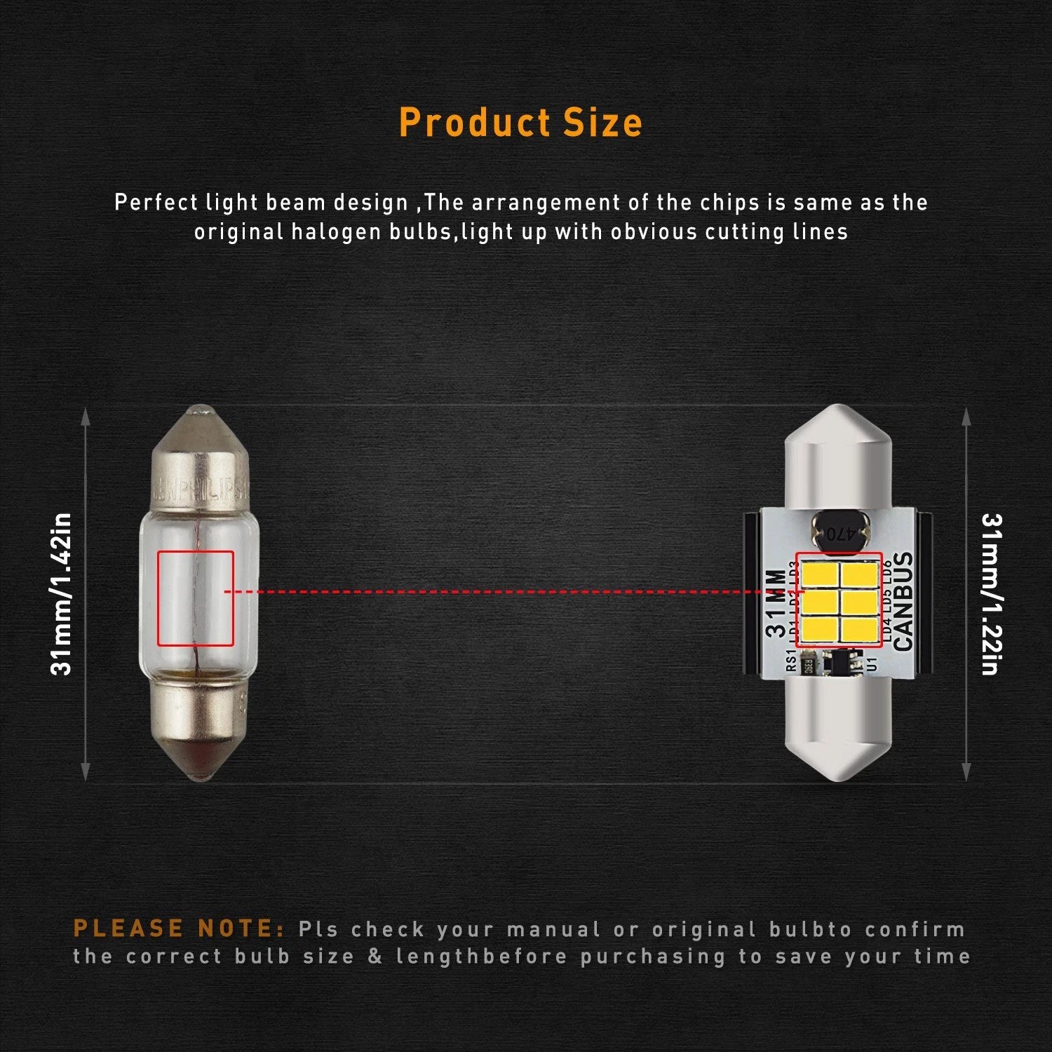 CANBUS LED Interior Dome Light Bulbs for Toyota Camry (2018–2023)