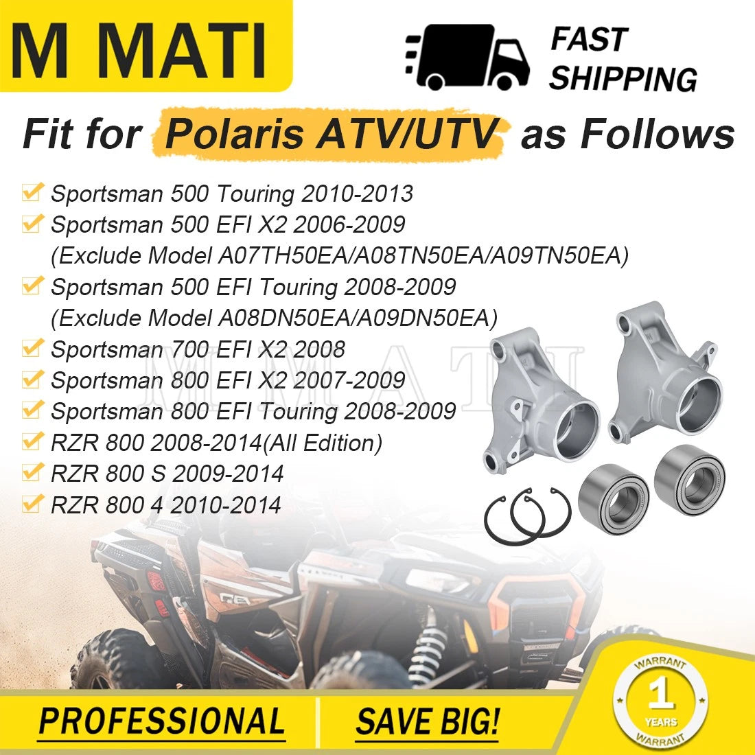 2X Rear Left Right Wheel Carrier & Bearings for Polaris RZR S 800 (2009–2014)