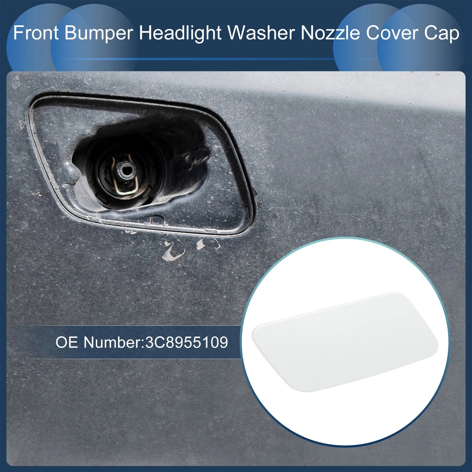 Front Left Washer Nozzle Cover Cap for Volkswagen Passat CC (2008–2012) White