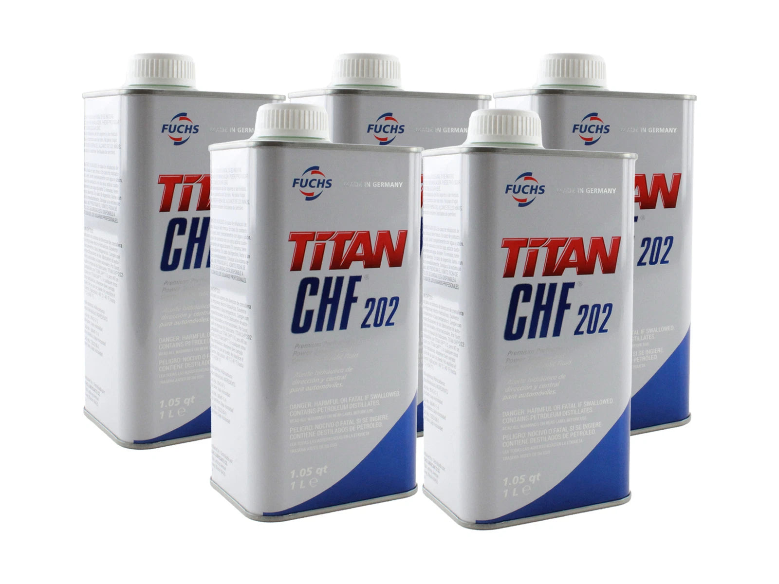 Set of 5 Fuchs TITAN CHF 202 Hydraulic Fluid 1L for Audi VW Porsche Volvo
