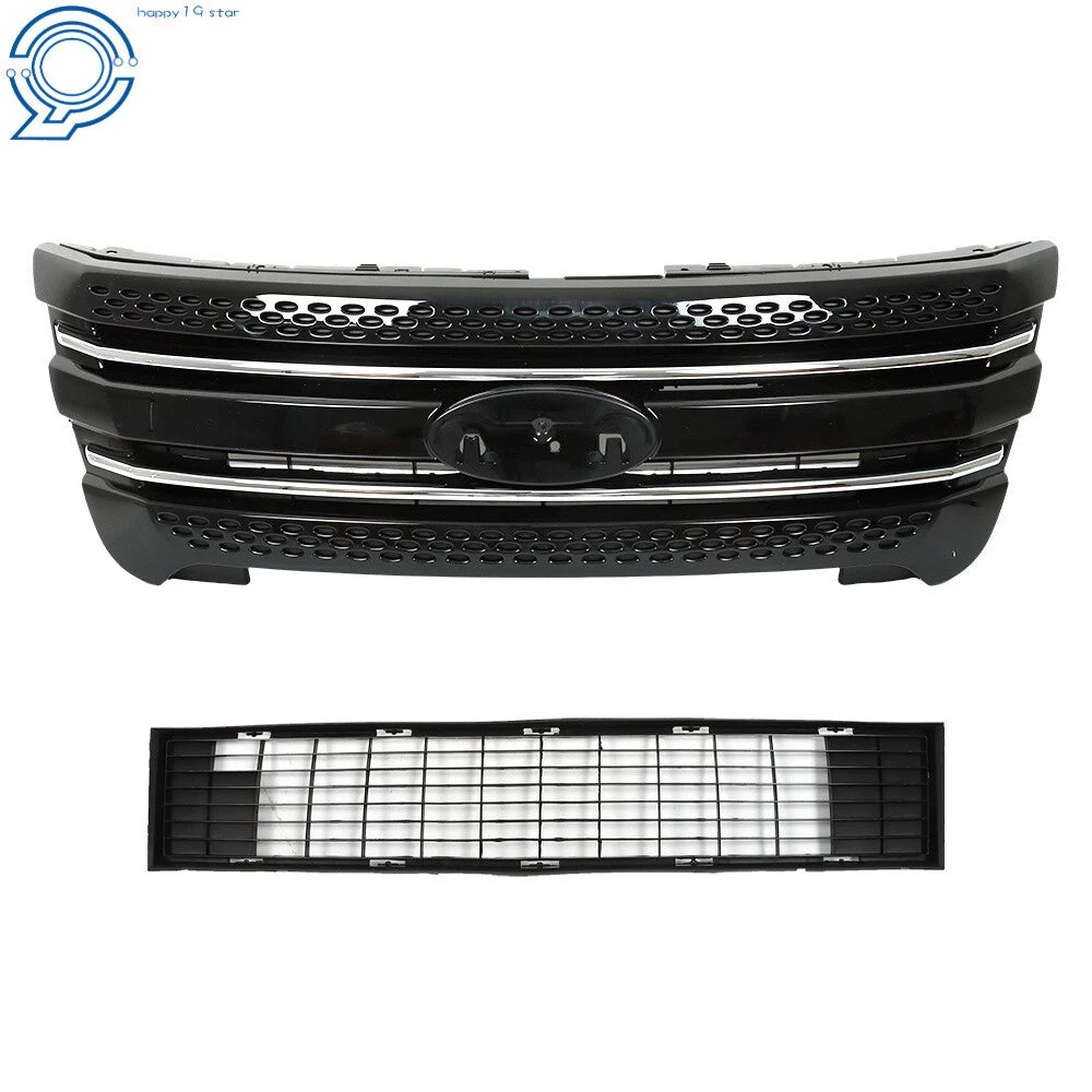 Front Bumper Upper Grille Assembly for Ford Explorer (2011–2015) Glossy Black