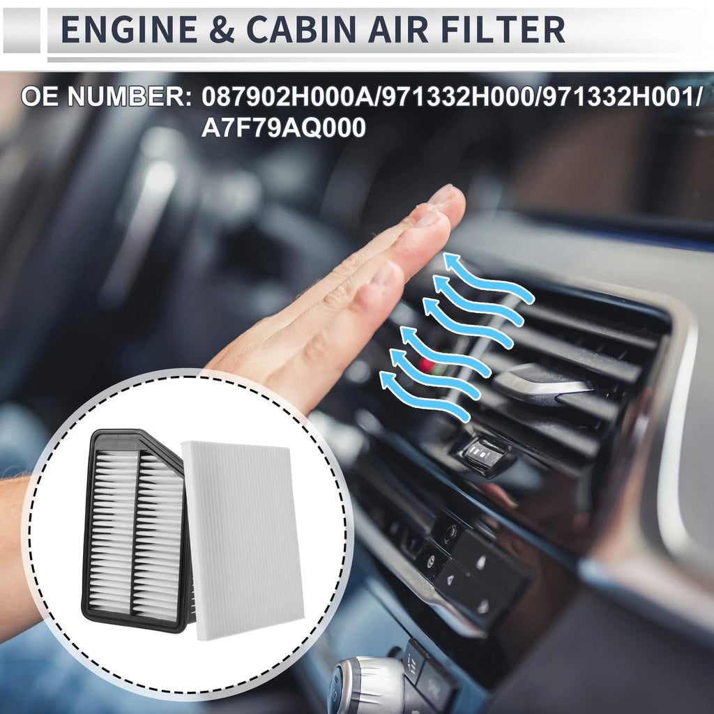 2X Engine Cabin Air Filter Combo No.087902H000A for Hyundai Elantra (2014–2016)