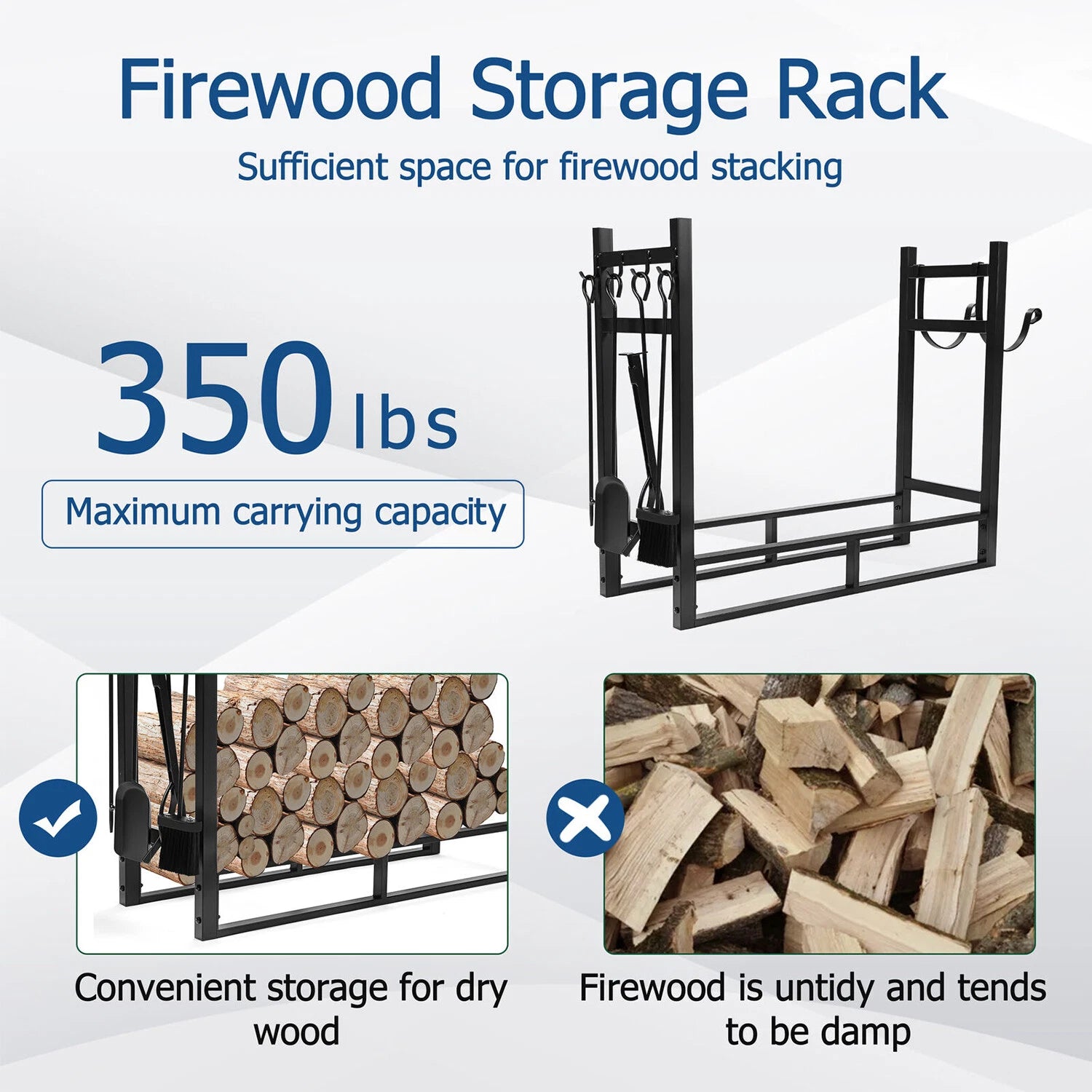 34" Firewood Log Rack for Indoor/Outdoor Storage - Heavy Duty Steel