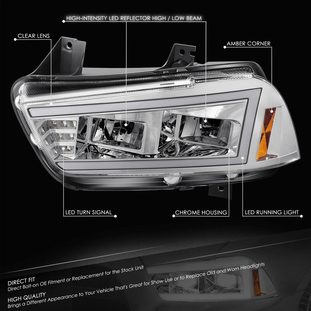 Full LED DRL/Turn Signal Headlights for Dodge Charger (2011–2014) Chrome