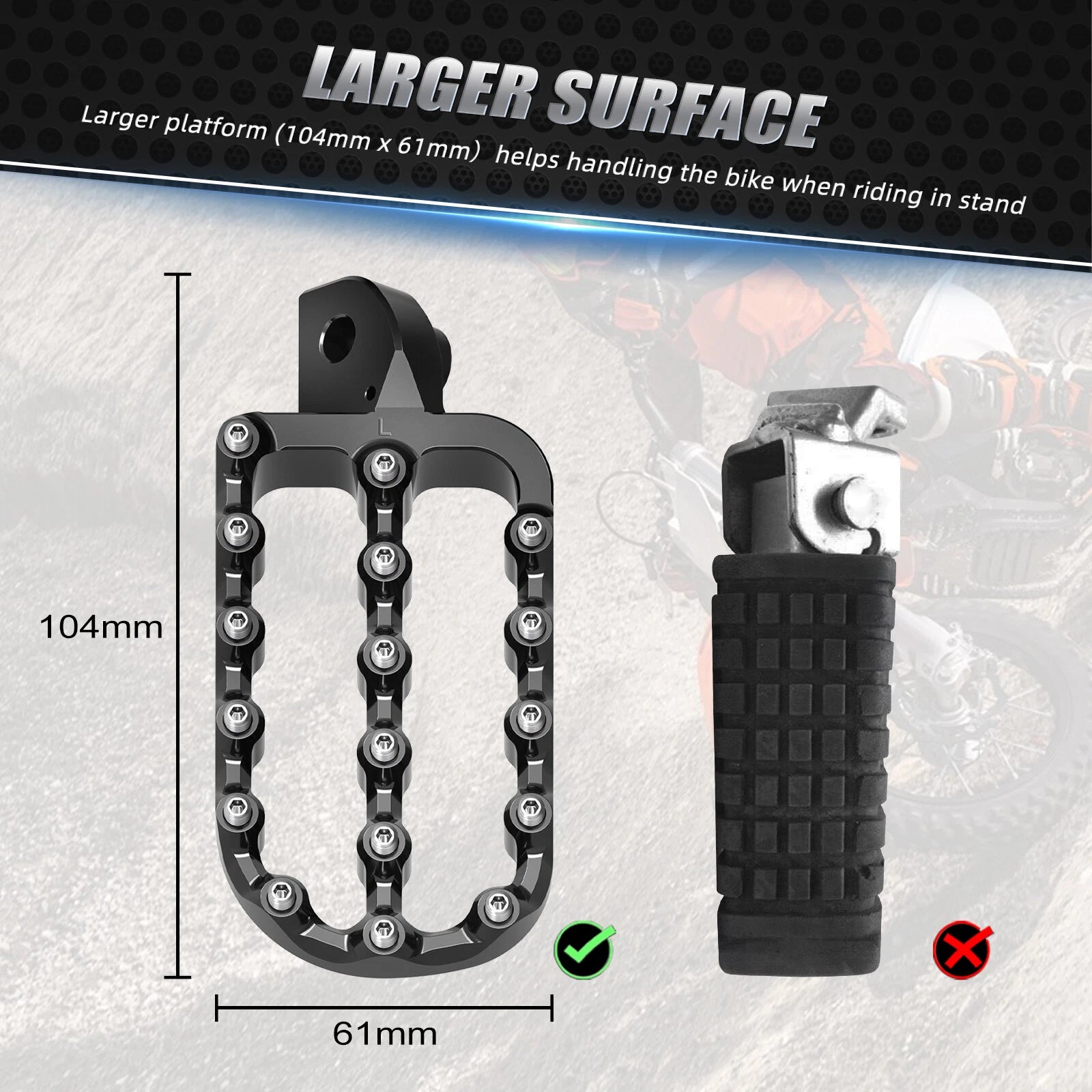 NICECNC Enlarged Foot Pedals Pads for Kawasaki KLR650 (1987–2024)