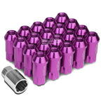 20 PC Open End M12x1.25 50mm Tall Purple Aluminum Lug Nuts + Lock Key for JDM
