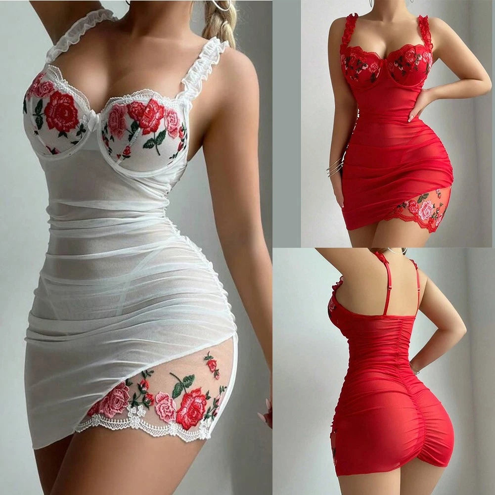 Lace Splicing Nightwear with Flower Design for Women (Home Relaxation)