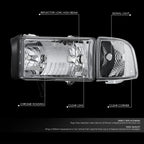 Chrome Housing Headlights + Clear Corner Lamp for Dodge Ram Pickup (1994–2002)