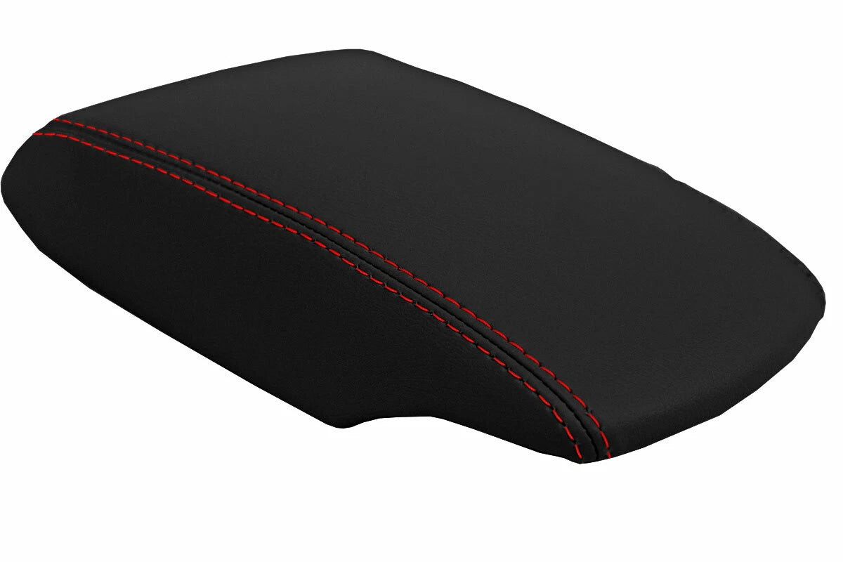 Leather Console Lid Armrest Cover for Nissan Sentra (2013–2019) Red Stitch