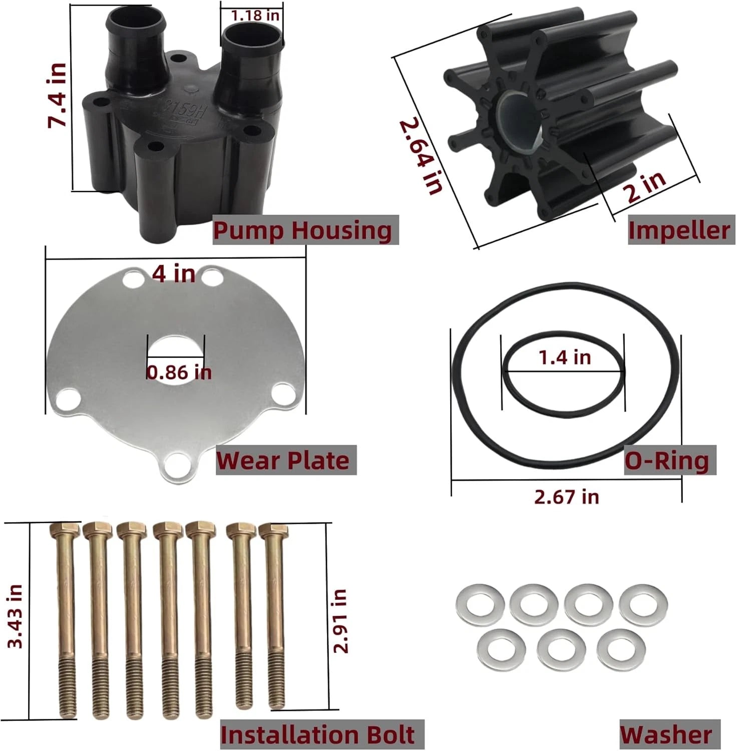 Water Pump Impeller Kit for MerCruiser Bravo (46-807151A14)