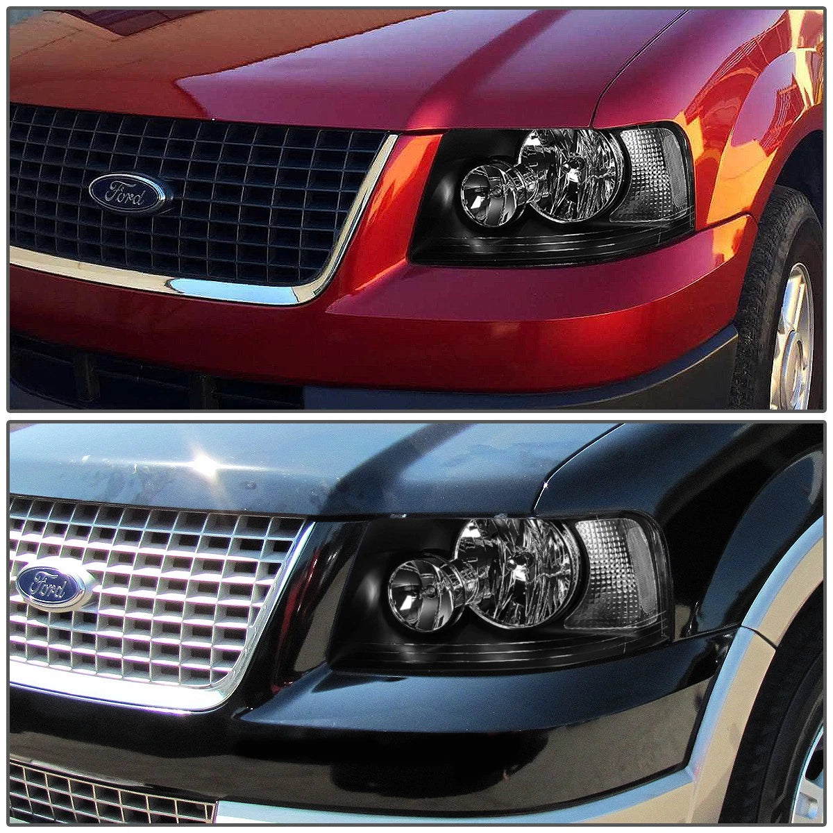 Pair of Headlights for Ford Expedition (2003–2006) - Black Housing, Clear Corner