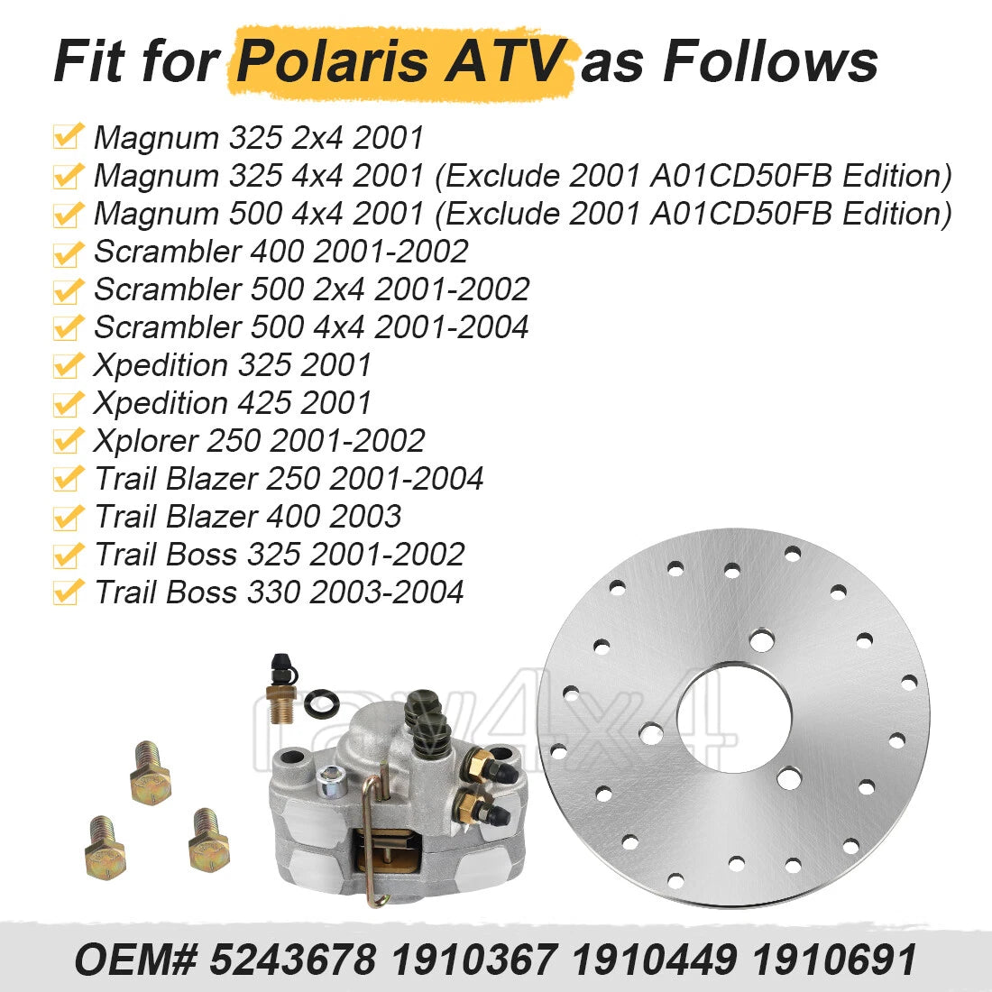 Rear Brake Caliper & Disc Rotor Set for Polaris Trail Boss 325 (2001–2002)