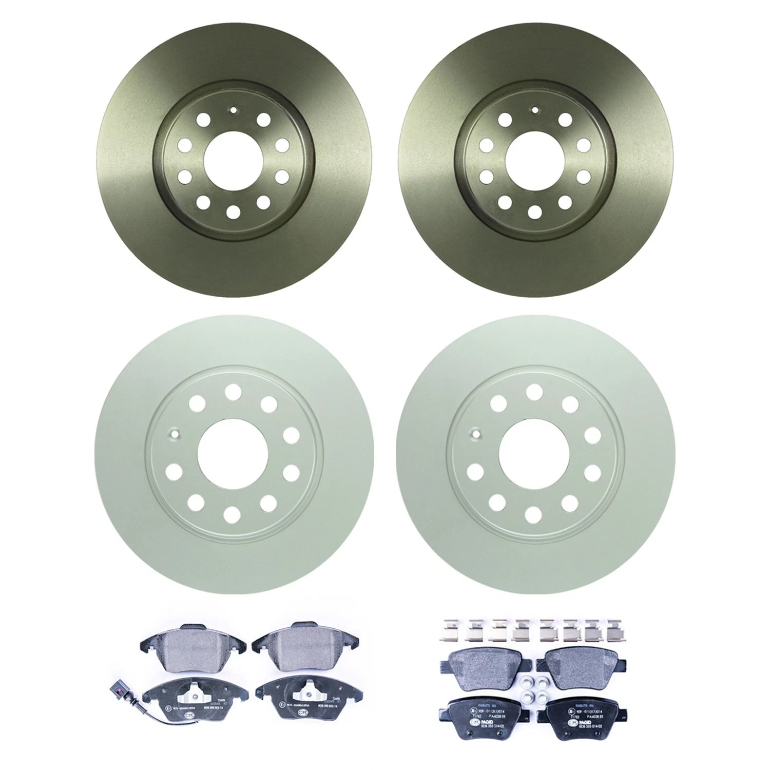 Bosch Front Rear Rotor Hella Low-Met Brake Pad Kit for Audi A3 Quattro (2006–2013)