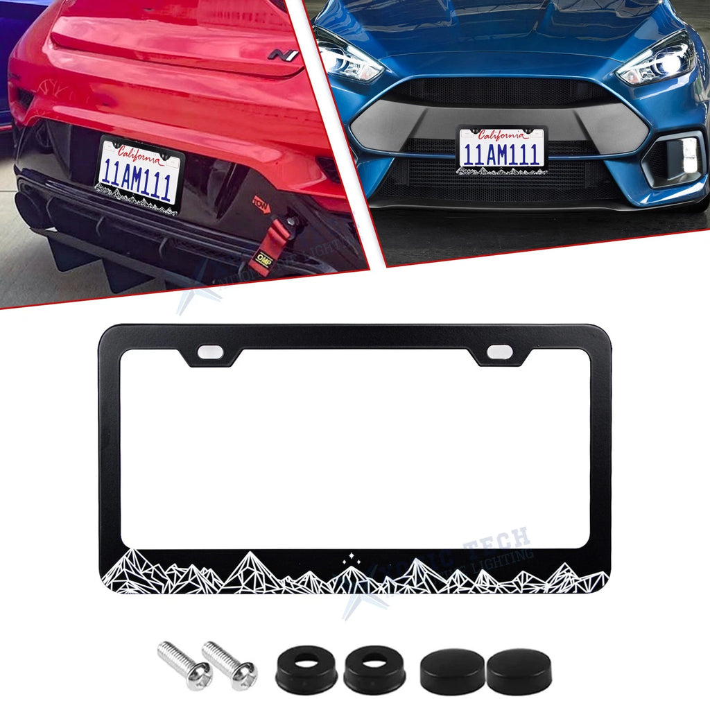 Outdoor Geometric Mountain Range Landscape Design License Plate Frame for Tag Holder (—–—)