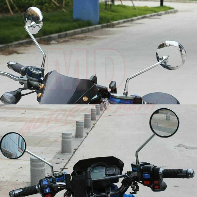 Chrome Rear View Mirrors for Honda Suzuki Kawasaki (10mm)