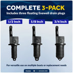 3X Floating Livewell Drain Plugs for Various Boats (1/2", 5/8", 3/4")