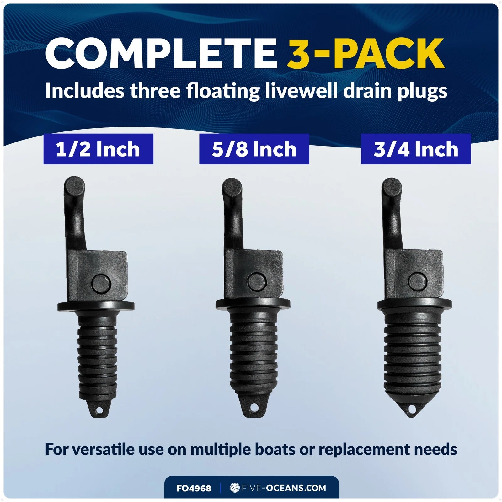 3X Floating Livewell Drain Plugs for Various Boats (1/2", 5/8", 3/4")