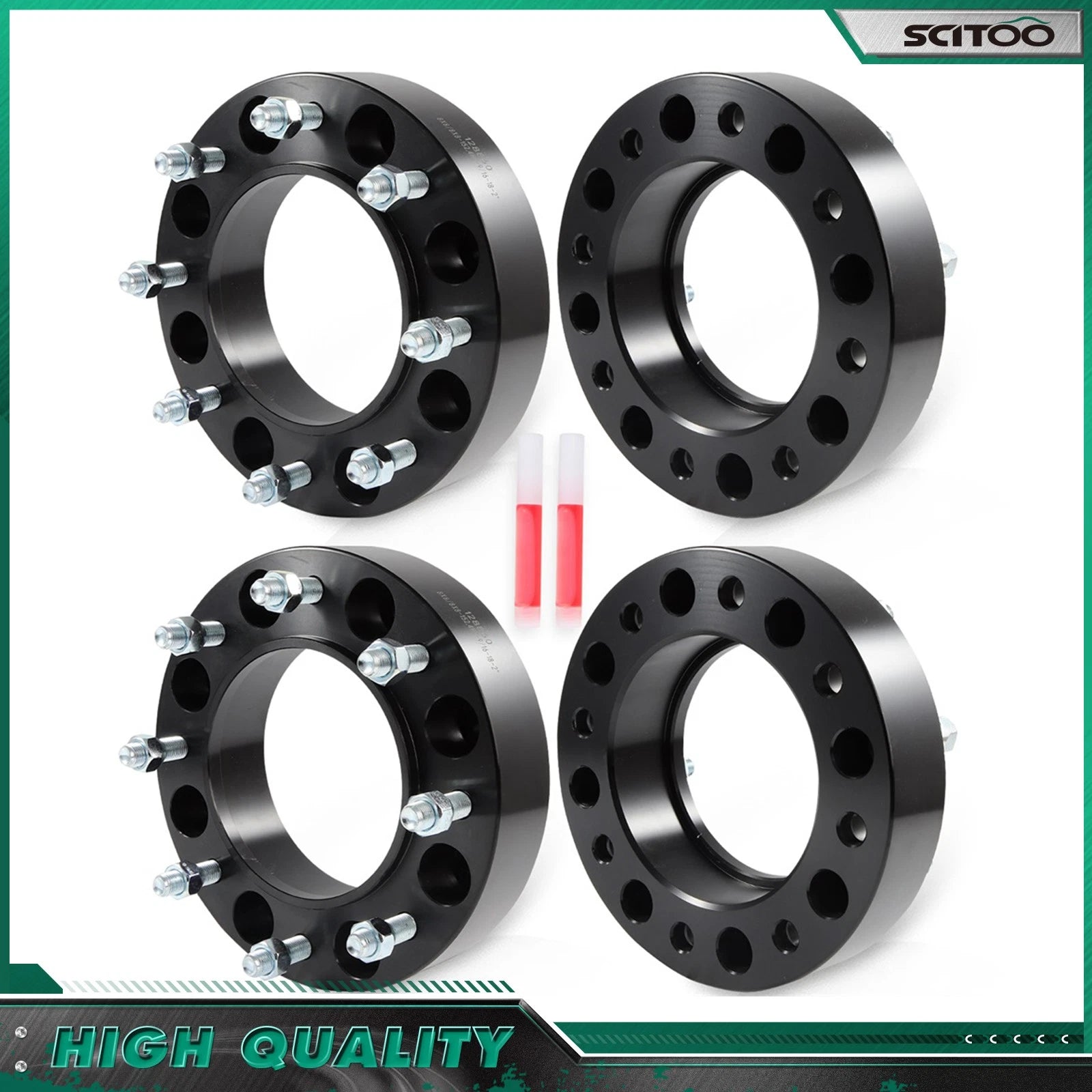 Set of 4 Wheel Spacers 2" for Bobcat Case CAT 8 Lug (8x8") 9/16x18 Black