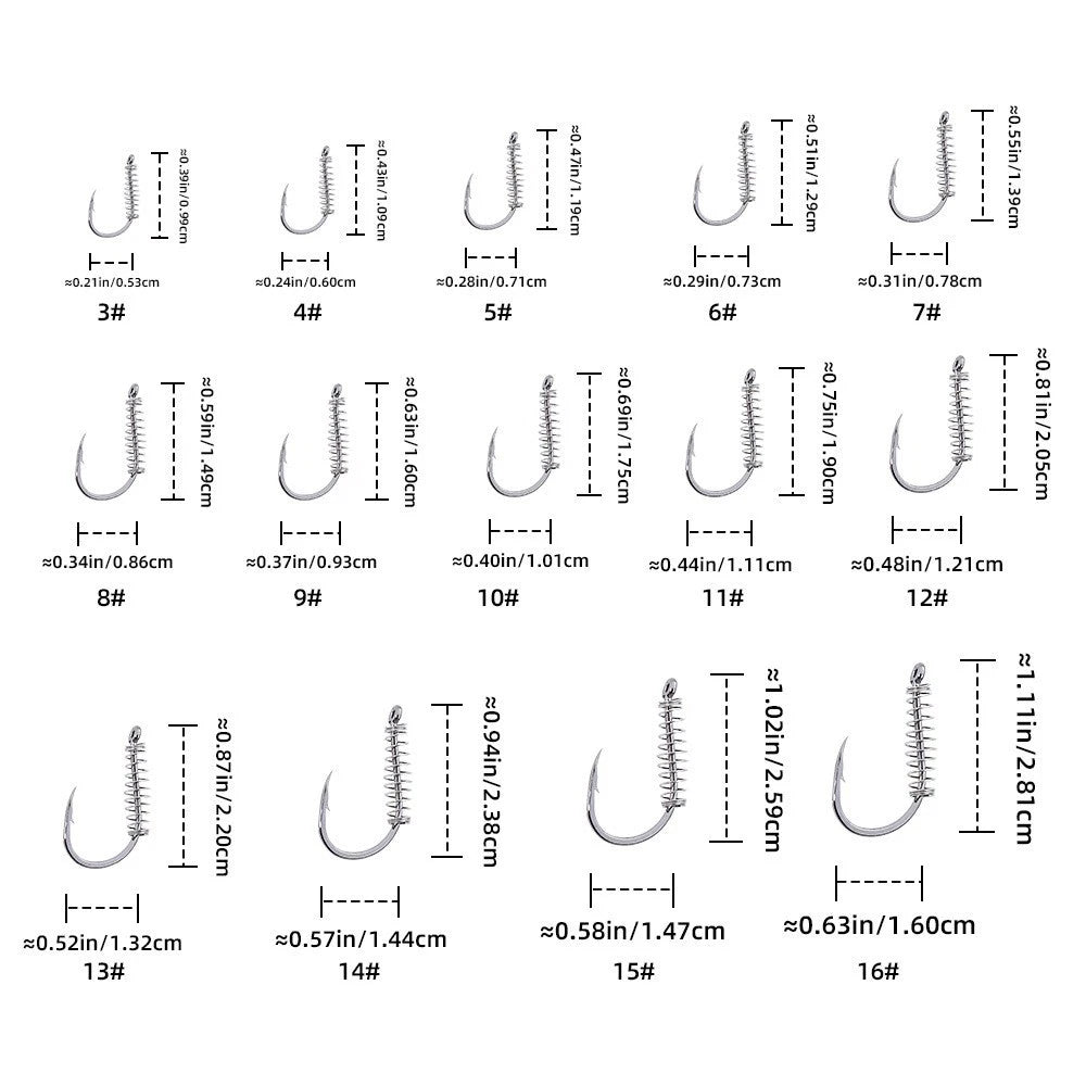 40PCS Carp Cage Hook Set Spring Design Size 5#-16# for Coarse Fishing