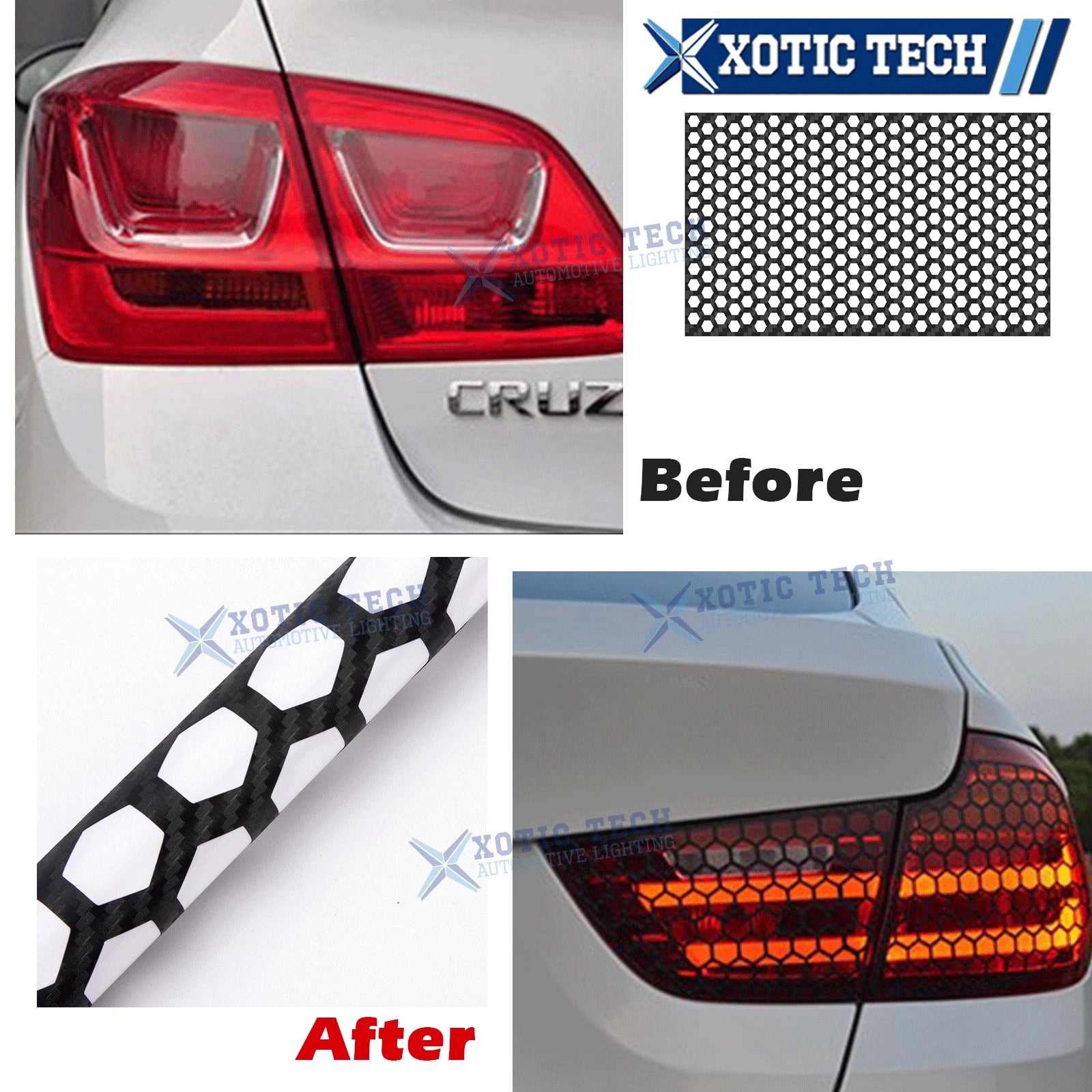 Carbon Fiber Honeycomb Rear Lamp Sticker for Car (48–30 cm)