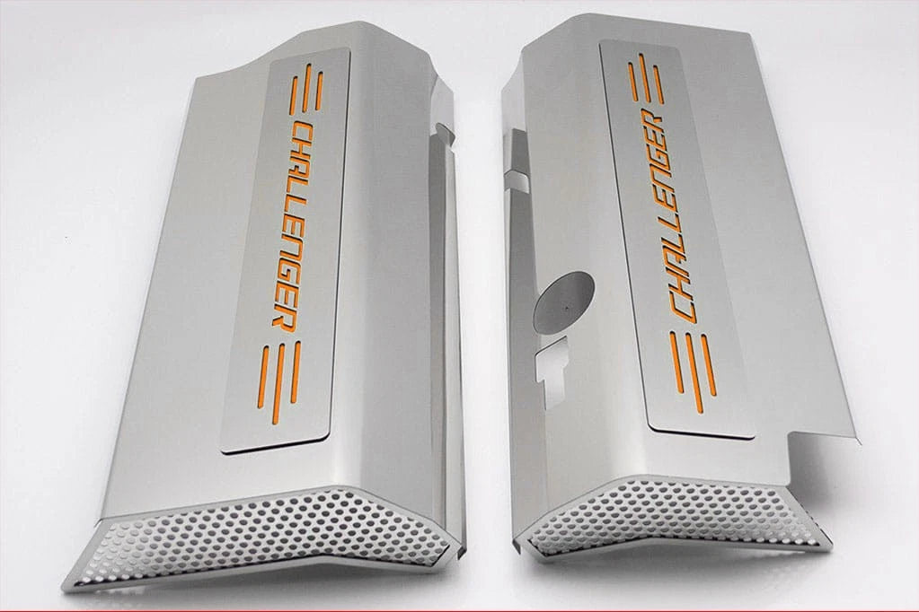 Fuel Rail Covers w/HEMI Orange Vinyl Challenger Inlay for 08-11 SRT8 w/OE Intake