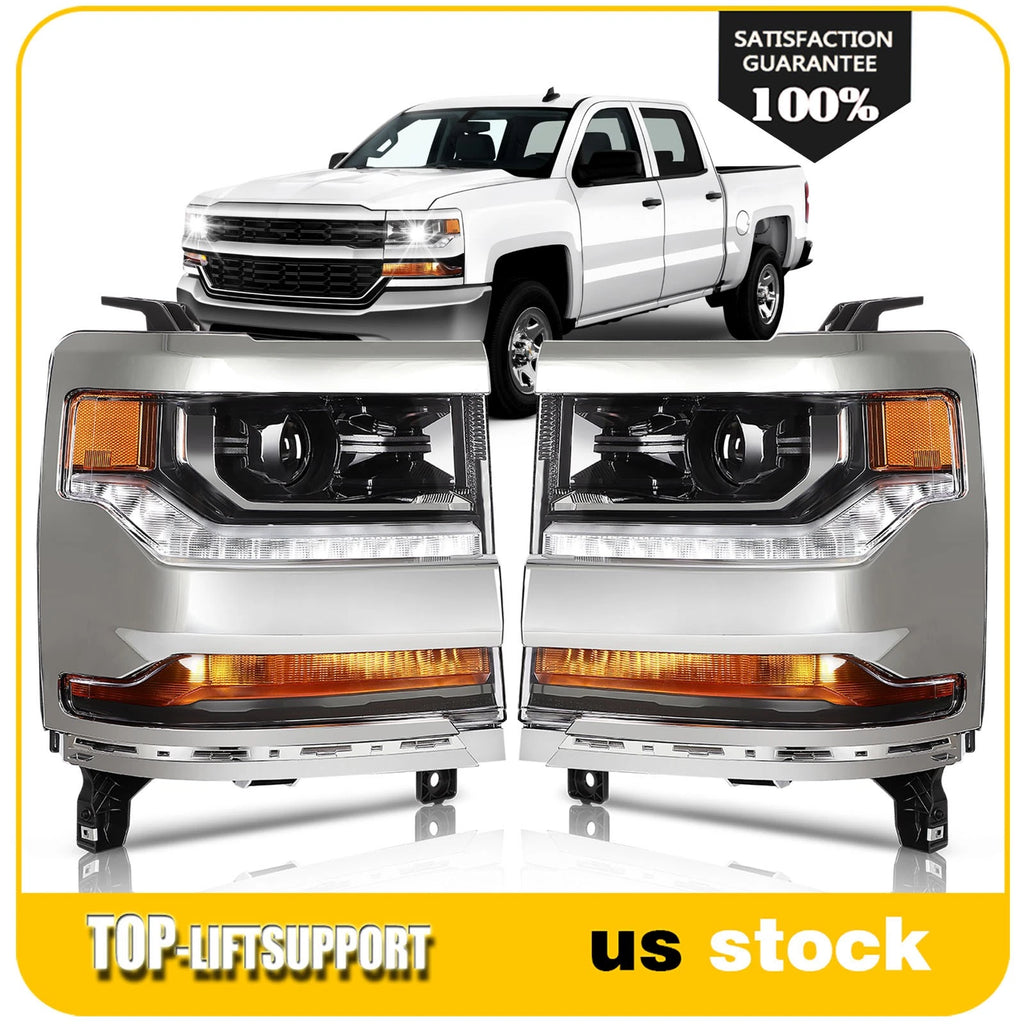 Headlights for Chevy Silverado 1500 (2016–2019) Chrome with LED DRL