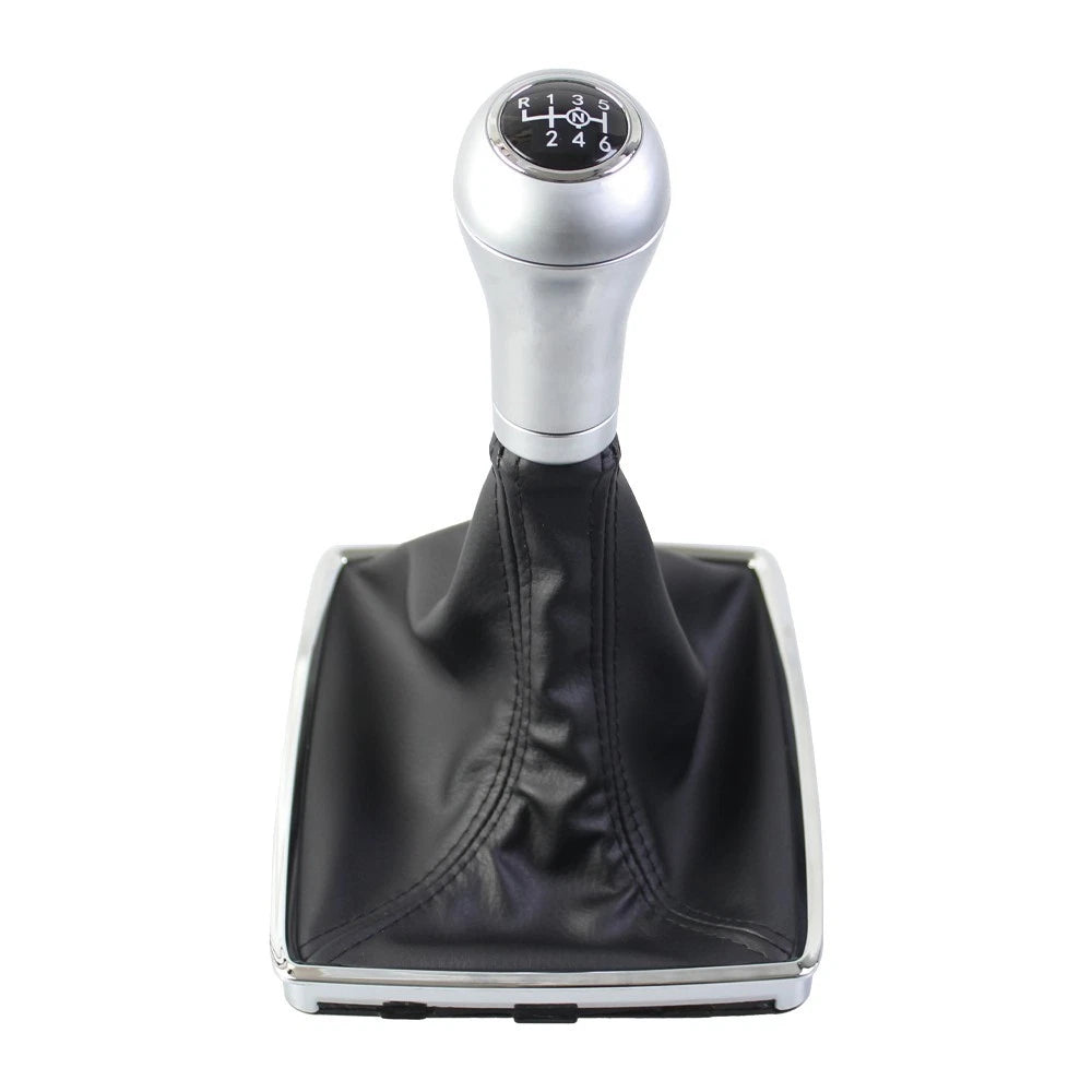 Shift Knob Gear for Precise Alignment Fit PU Leather Silver Finish