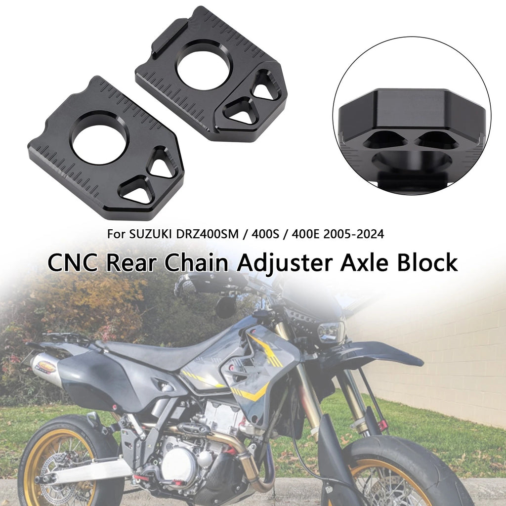 CNC Rear Chain Adjuster Axle Block for Suzuki DRZ400SM 400S 400E (2005–2024) Black