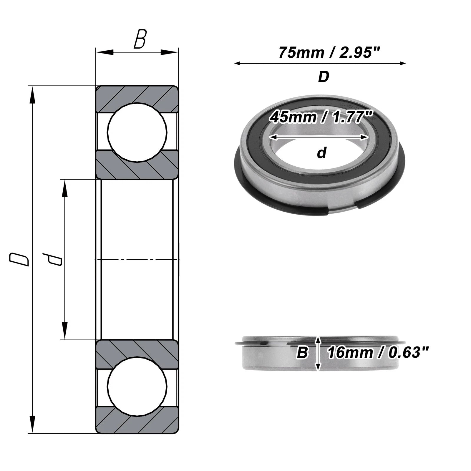 Deep Groove Ball Bearing 6009NR2RS for Scooter Skateboard (45x75x16mm)
