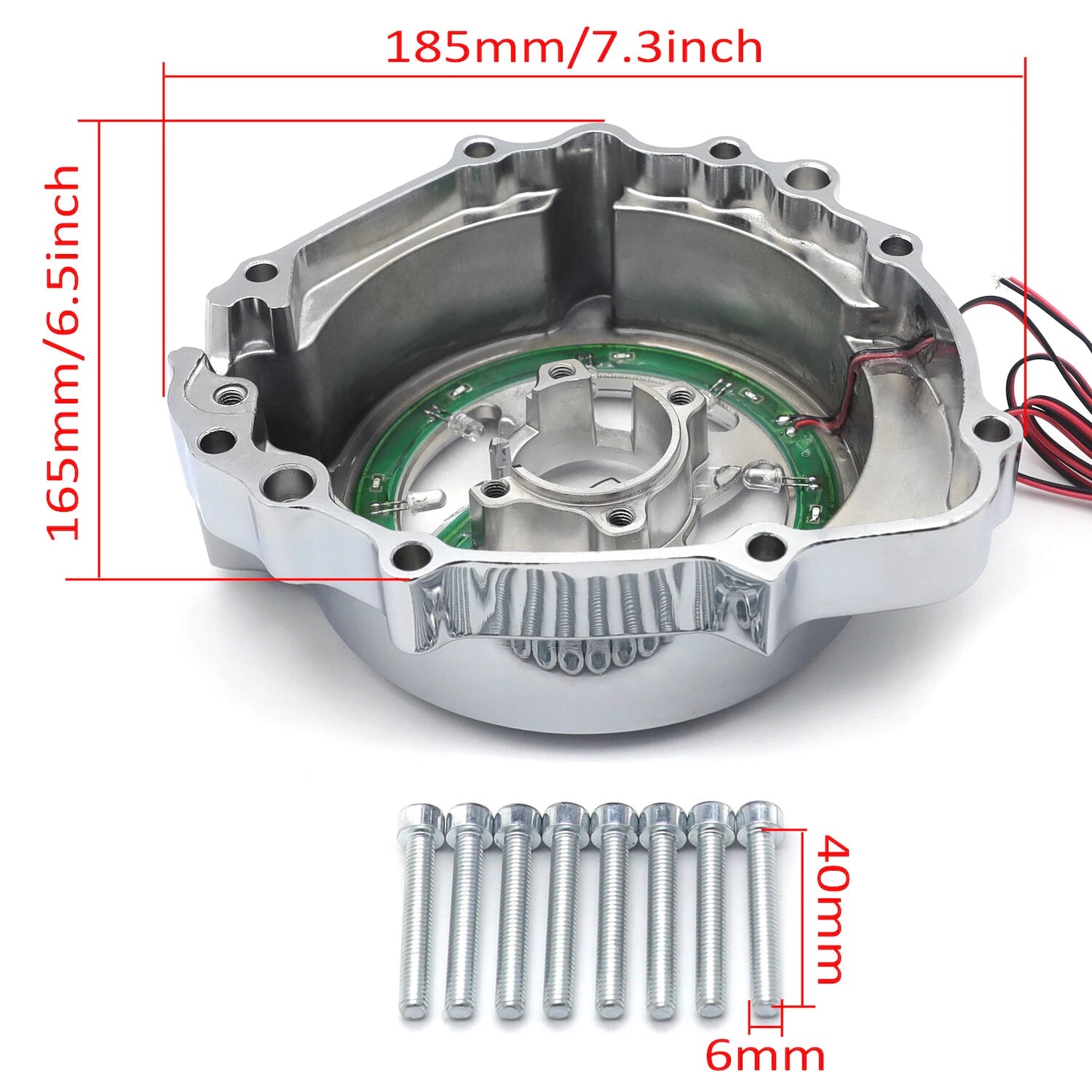 Chrome Left Engine Stator Cover w/ White LED for Honda CBR 600RR (2003–2006)