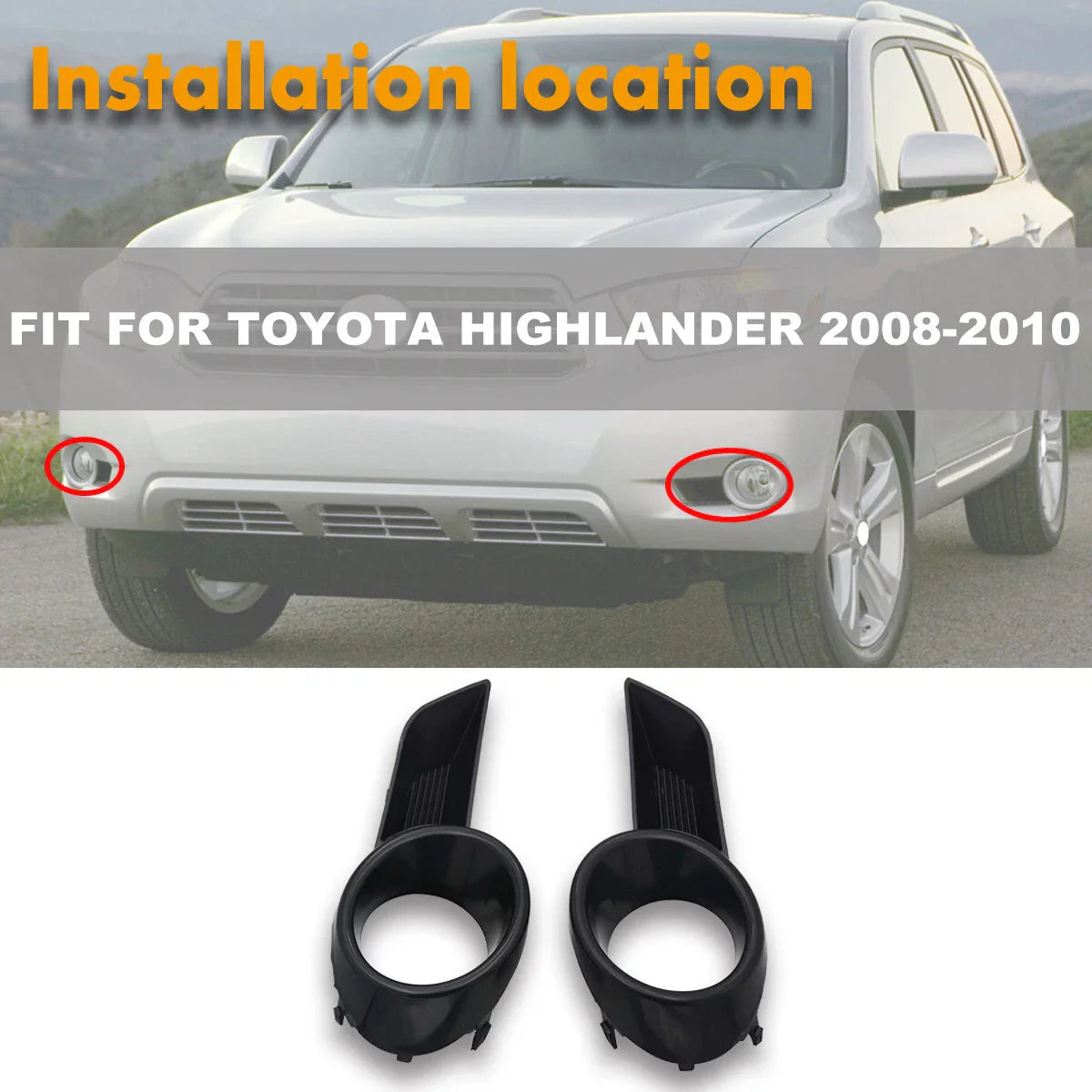 2 x Pair Front Fog Lights Covers Bezels Black for Toyota Highlander (2008–2010)