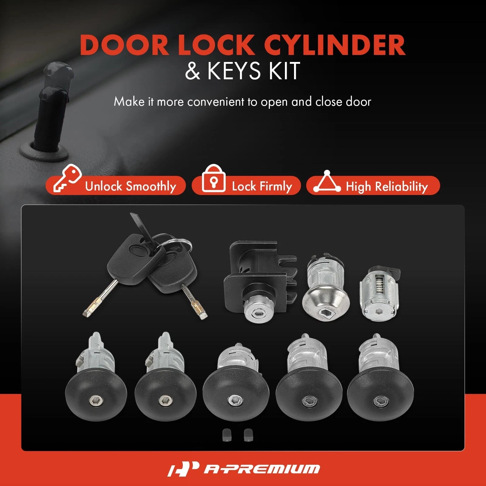 8x Door Lock Cylinder Set with 2 Keys for Ford Transit Connect (2002-2023)
