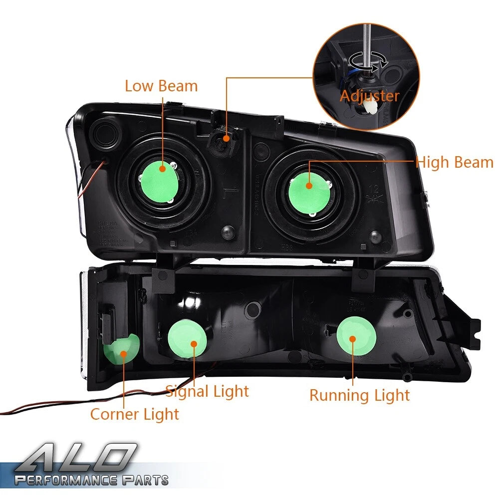 LED DRL Headlights for Chevy Silverado (2003–2007) Black Housing