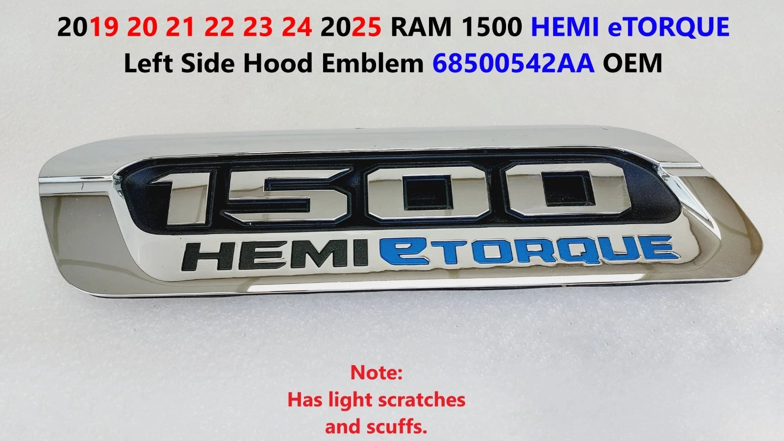 Left Side Hood Emblem for RAM 1500 HEMI eTORQUE (2019–2025) 68500542AA