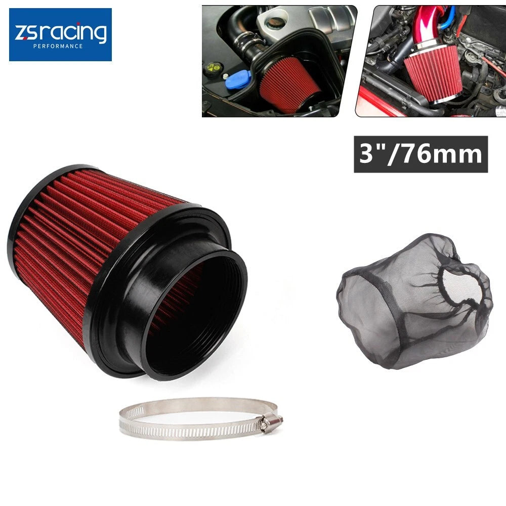 3" Dry Air Filter Inlet Cold Air Intake Cone with Dust Cover