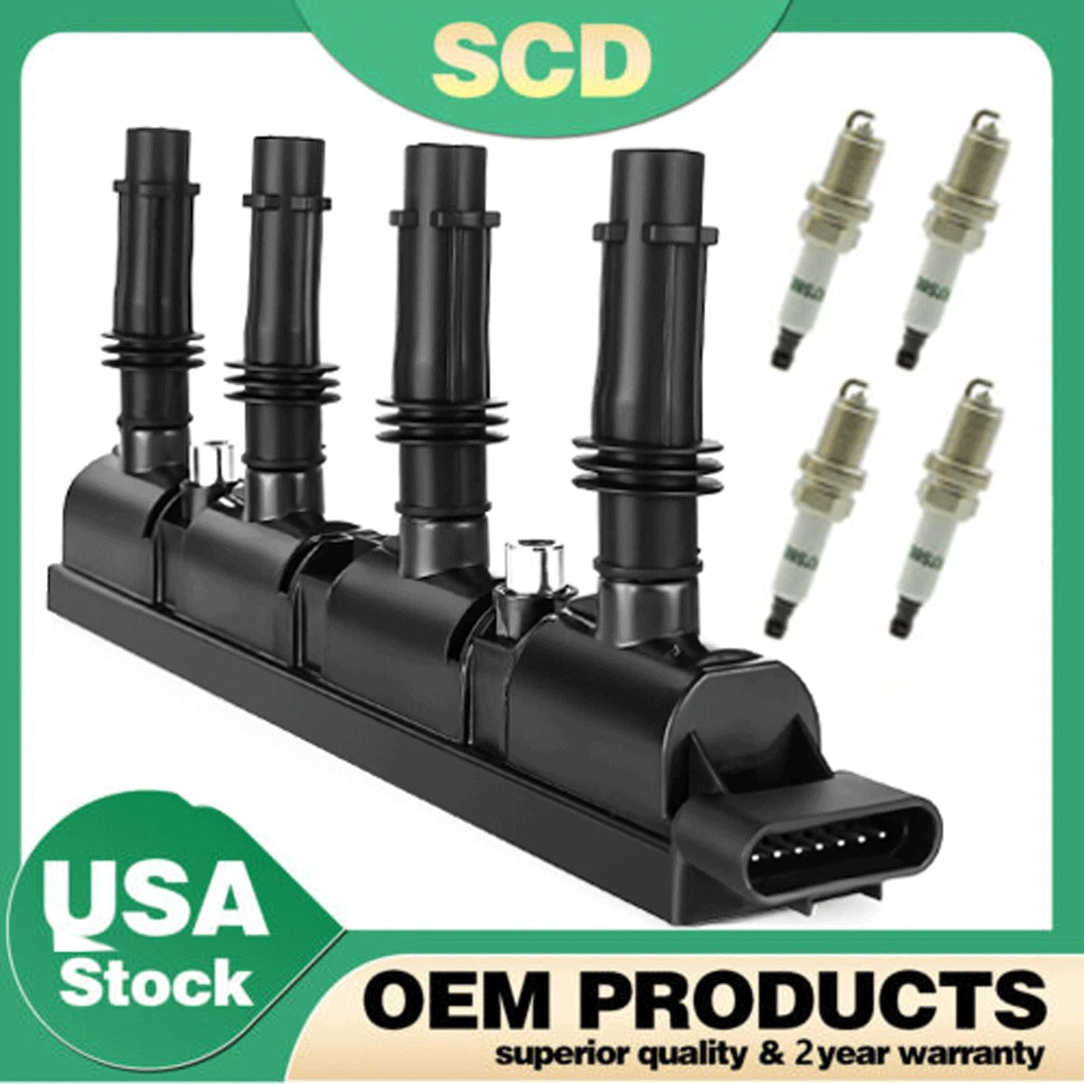 OEM Ignition Coil + 4 Spark Plugs for Buick Cadillac Chevy Cruze Sonic Trax (2011–2021) UF669